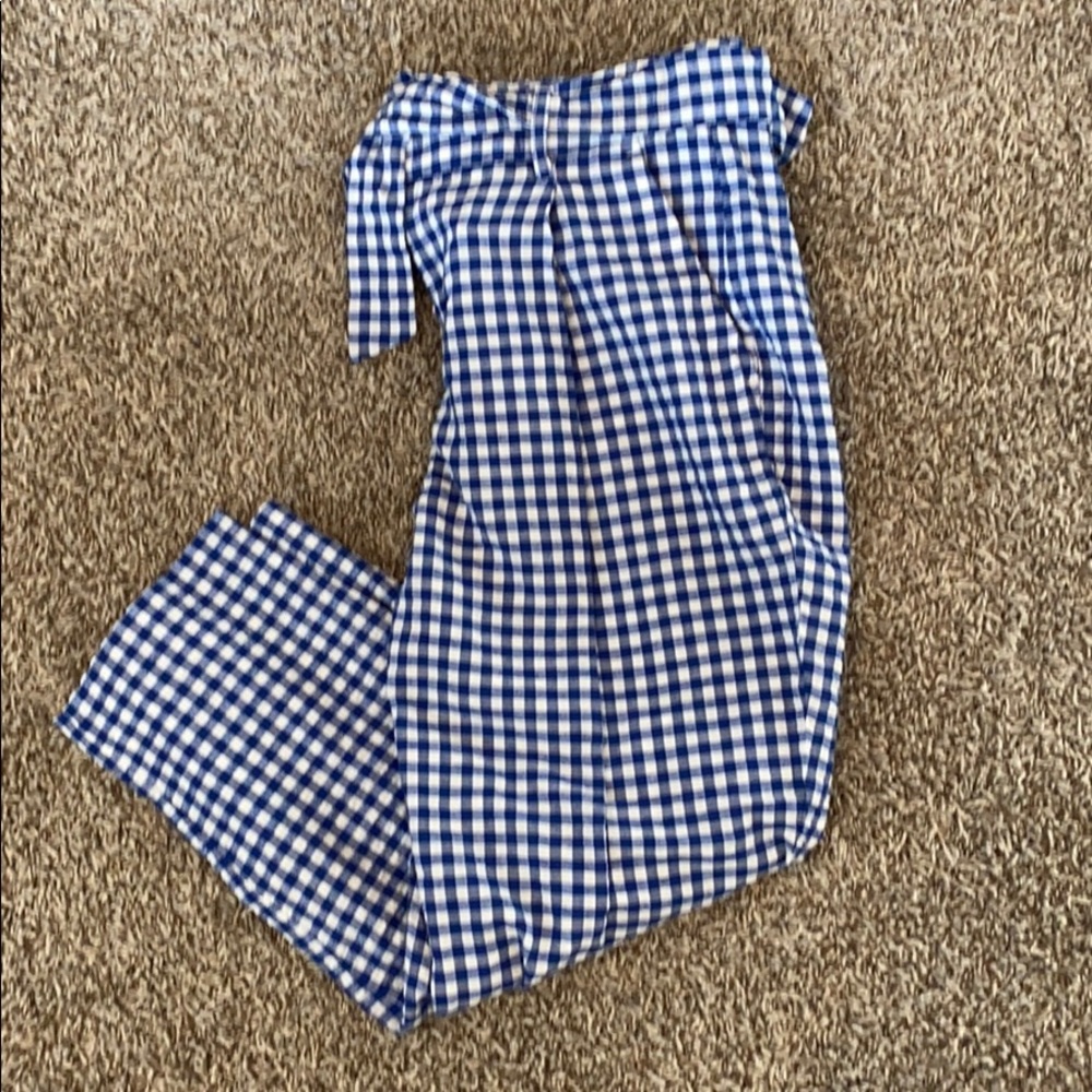 Banana republic gingham blue tie waist pants